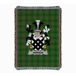 ScotsTee Shop Irish Vernon Clan Coat of Arms Irish Tartan Woven Blanket
