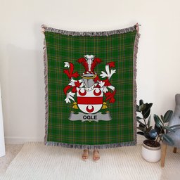 ScotsTee Shop Irish Ogle Clan Coat of Arms Irish Tartan Woven Blanket