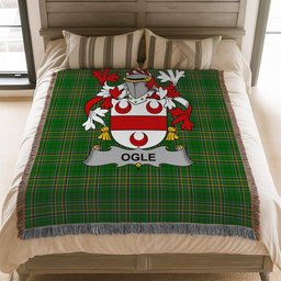 ScotsTee Shop Irish Ogle Clan Coat of Arms Irish Tartan Woven Blanket