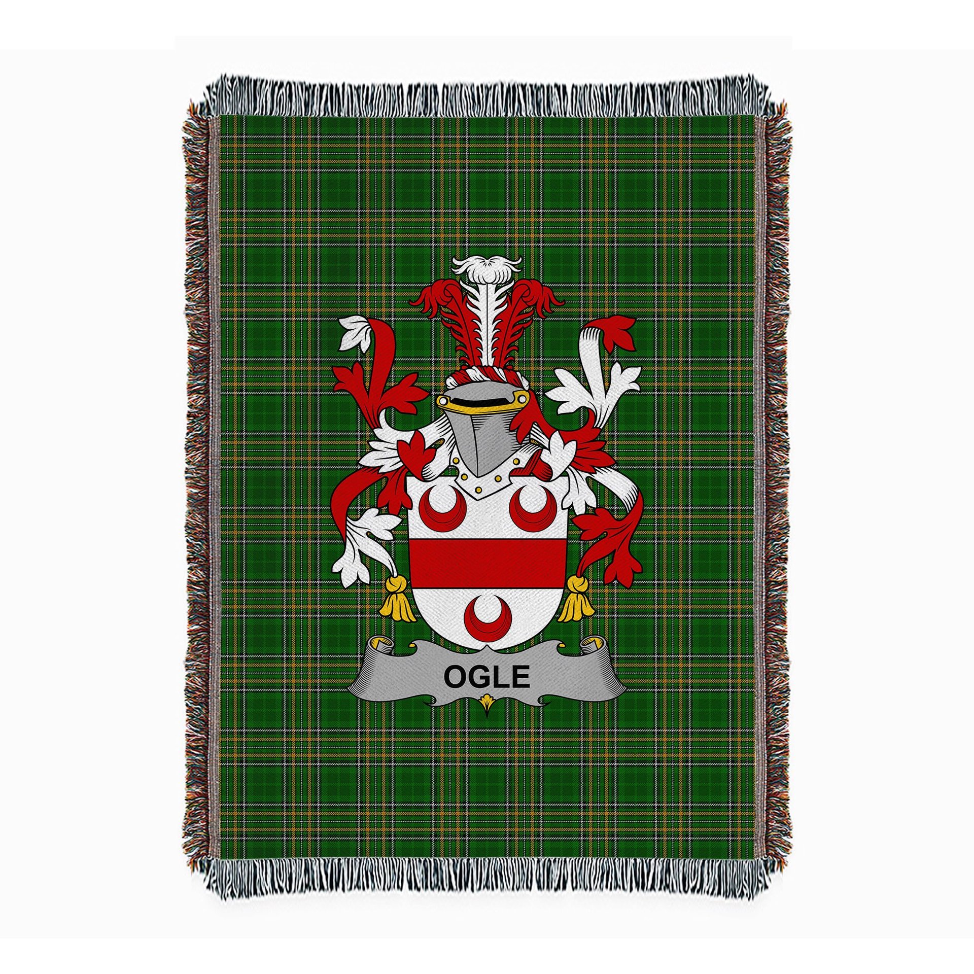 ScotsTee Shop Irish Ogle Clan Coat of Arms Irish Tartan Woven Blanket