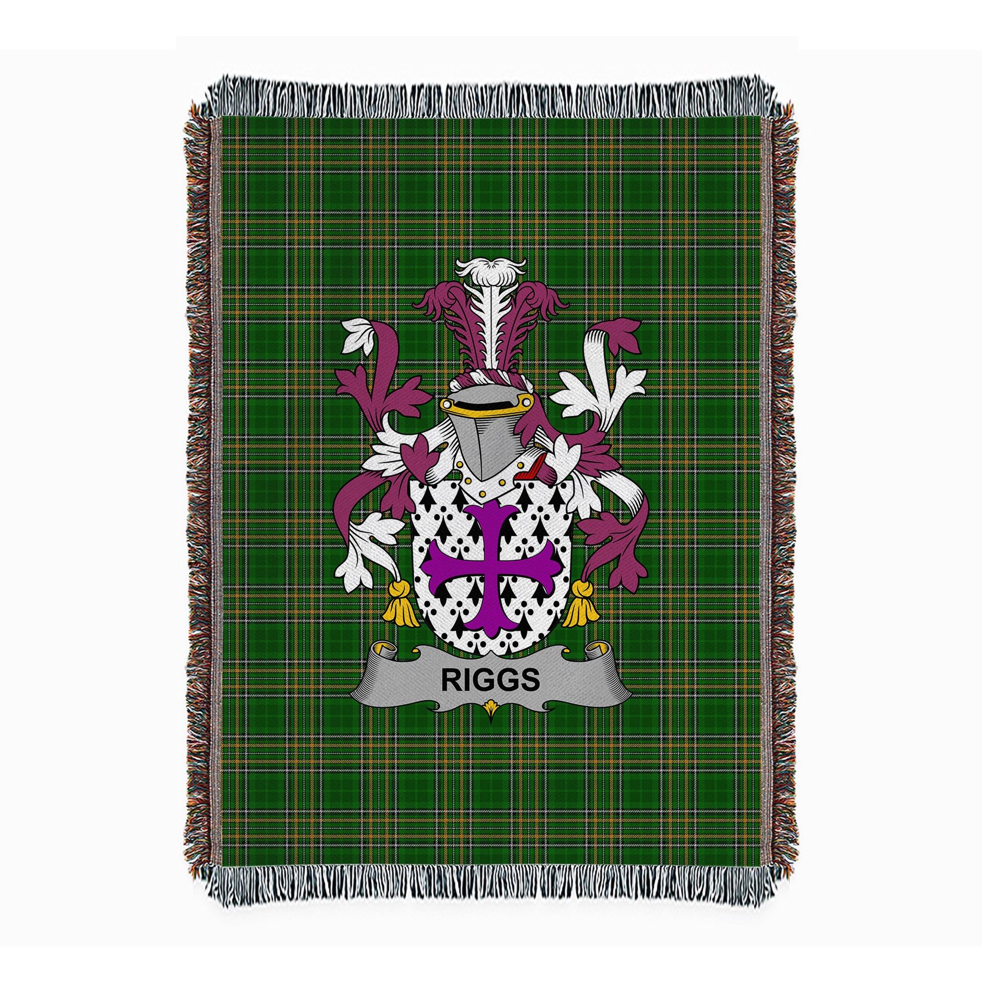 ScotsTee Shop Irish Riggs Clan Coat of Arms Irish Tartan Woven Blanket