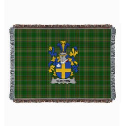 ScotsTee Shop Irish Shelton Clan Coat of Arms Irish Tartan Woven Blanket