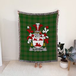 ScotsTee Shop Irish Slattery or O'Slattery Clan Coat of Arms Irish Tartan Woven Blanket
