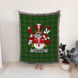 ScotsTee Shop Irish Thacker Clan Coat of Arms Irish Tartan Woven Blanket