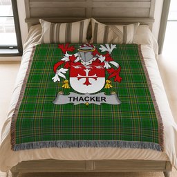 ScotsTee Shop Irish Thacker Clan Coat of Arms Irish Tartan Woven Blanket
