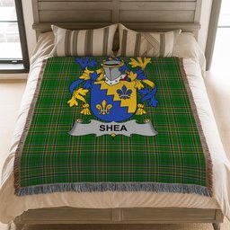 ScotsTee Shop Irish Shea or O'Shee Clan Coat of Arms Irish Tartan Woven Blanket