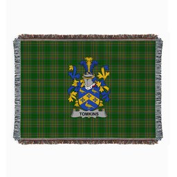 ScotsTee Shop Irish Tomkins Clan Coat of Arms Irish Tartan Woven Blanket