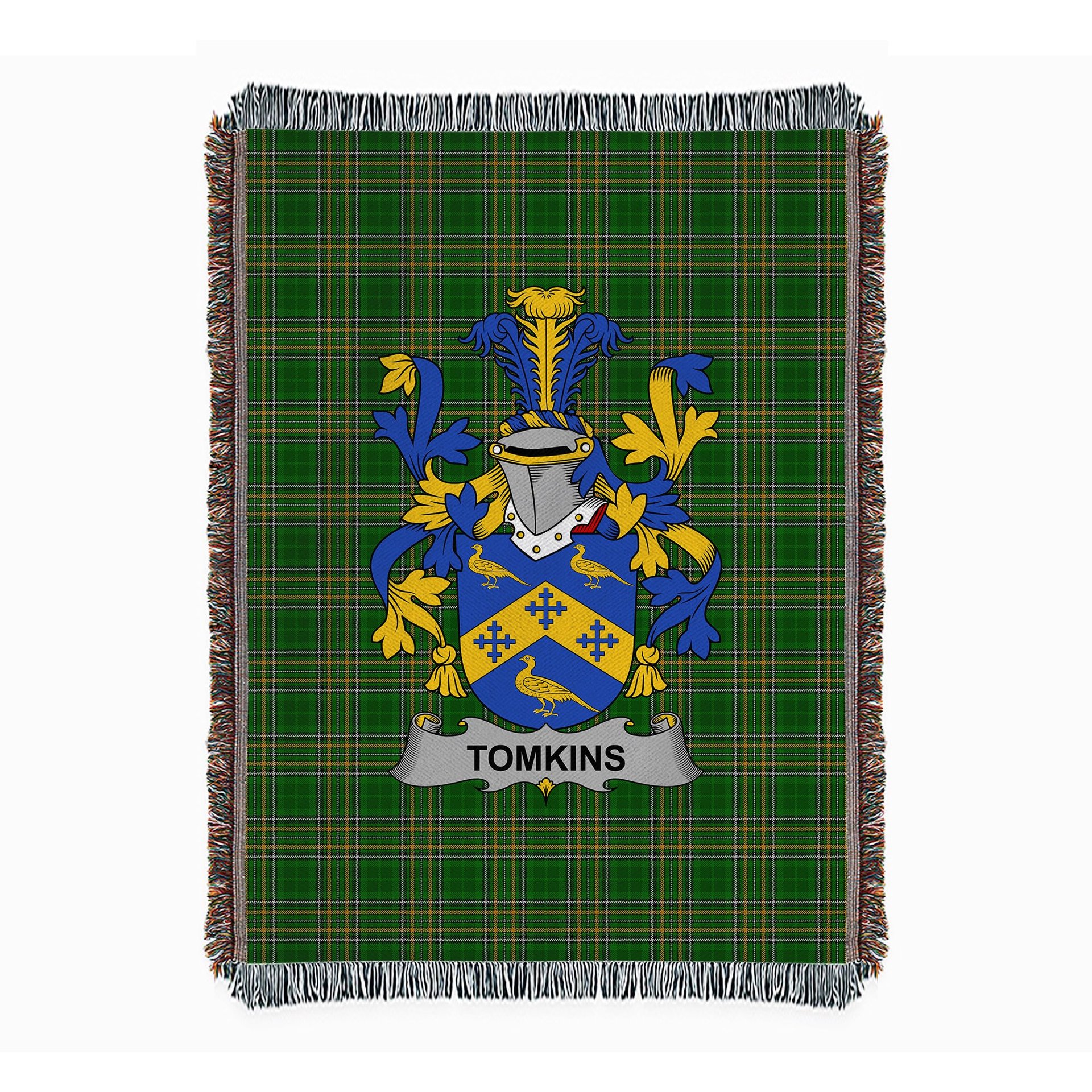 ScotsTee Shop Irish Tomkins Clan Coat of Arms Irish Tartan Woven Blanket