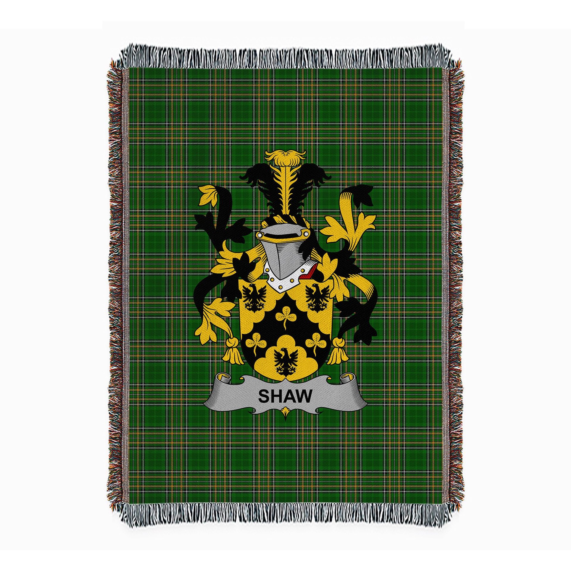 ScotsTee Shop Irish Shaw Clan Coat of Arms Irish Tartan Woven Blanket