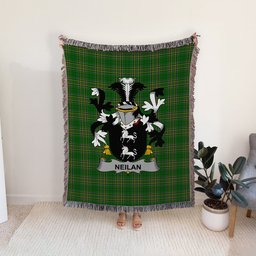 ScotsTee Shop Irish Neilan or O'Neylan Clan Coat of Arms Irish Tartan Woven Blanket