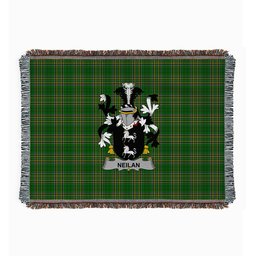 ScotsTee Shop Irish Neilan or O'Neylan Clan Coat of Arms Irish Tartan Woven Blanket