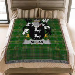 ScotsTee Shop Irish Neilan or O'Neylan Clan Coat of Arms Irish Tartan Woven Blanket