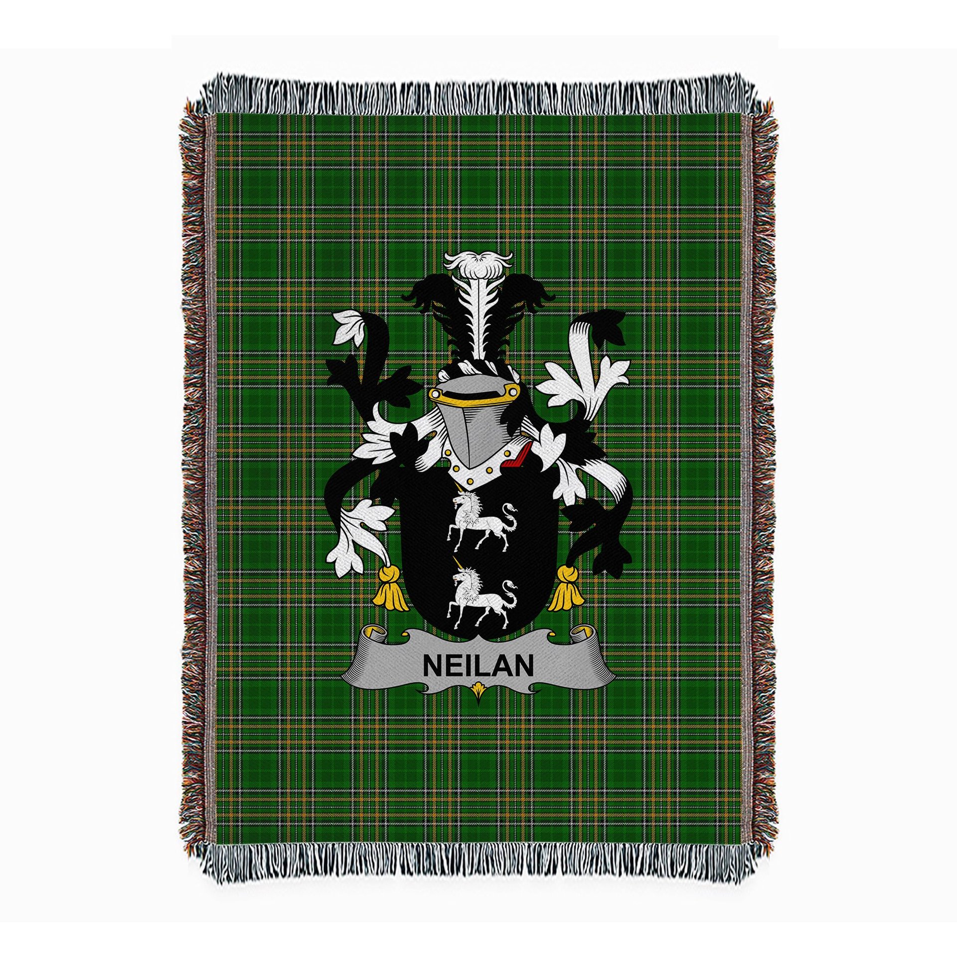 ScotsTee Shop Irish Neilan or O'Neylan Clan Coat of Arms Irish Tartan Woven Blanket