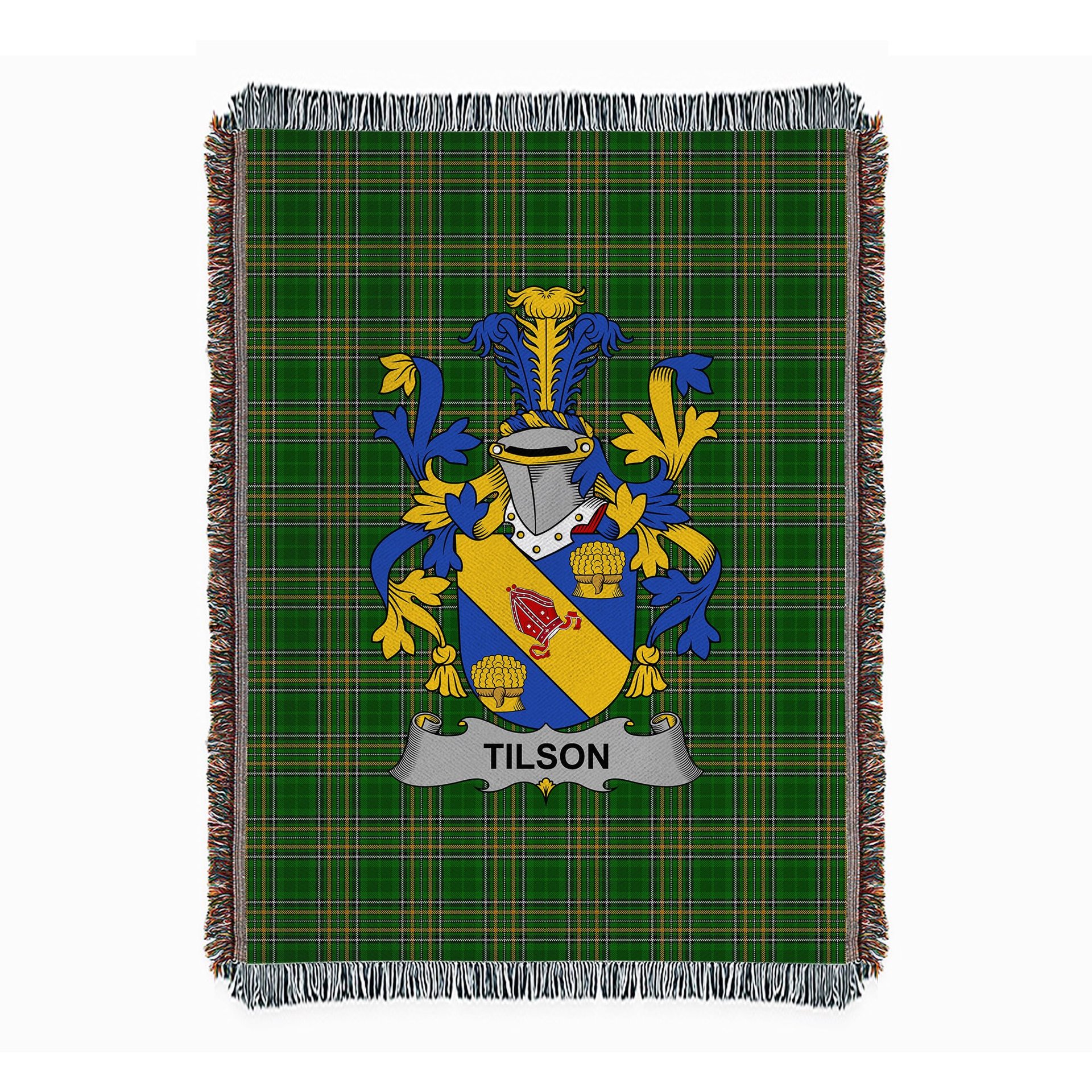 ScotsTee Shop Irish Tilson Clan Coat of Arms Irish Tartan Woven Blanket