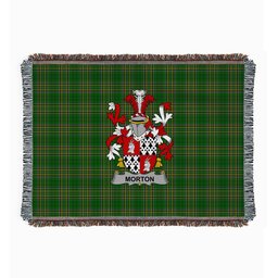 ScotsTee Shop Irish Morton Clan Coat of Arms Irish Tartan Woven Blanket