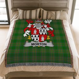 ScotsTee Shop Irish Morton Clan Coat of Arms Irish Tartan Woven Blanket