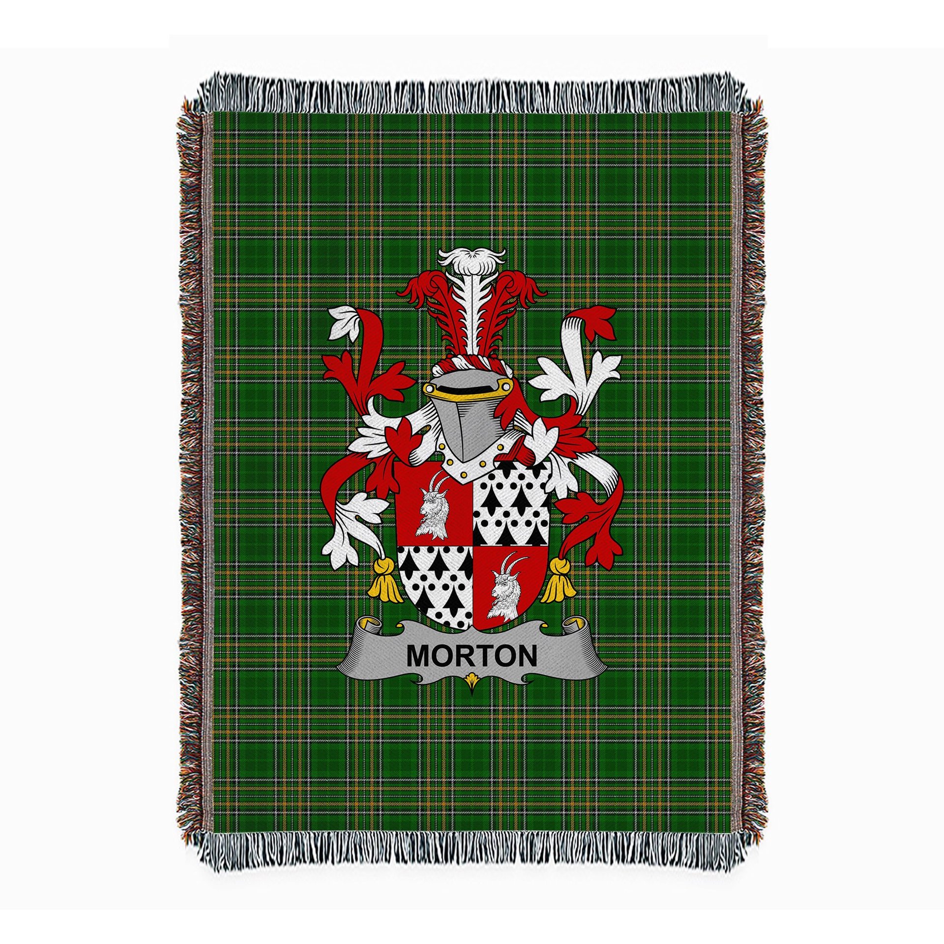 ScotsTee Shop Irish Morton Clan Coat of Arms Irish Tartan Woven Blanket