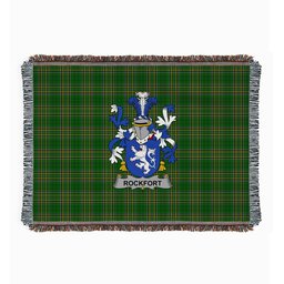 ScotsTee Shop Irish Rockfort Clan Coat of Arms Irish Tartan Woven Blanket