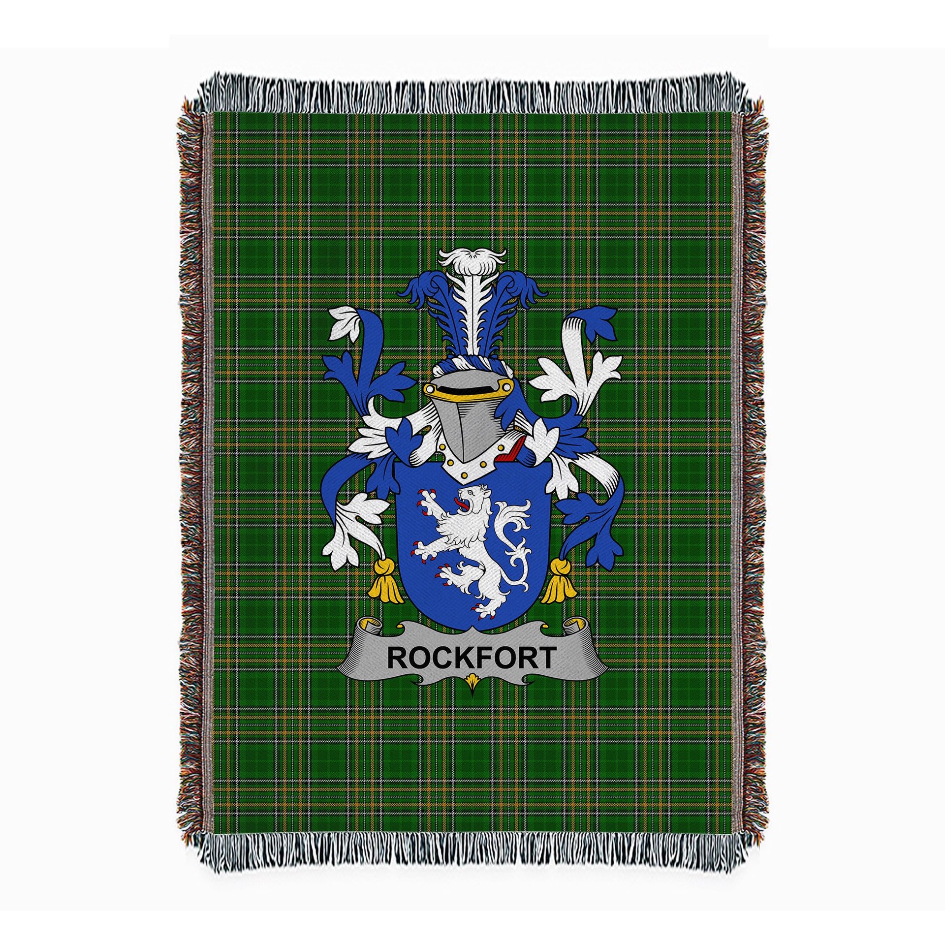 ScotsTee Shop Irish Rockfort Clan Coat of Arms Irish Tartan Woven Blanket