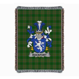 ScotsTee Shop Irish Rockfort Clan Coat of Arms Irish Tartan Woven Blanket