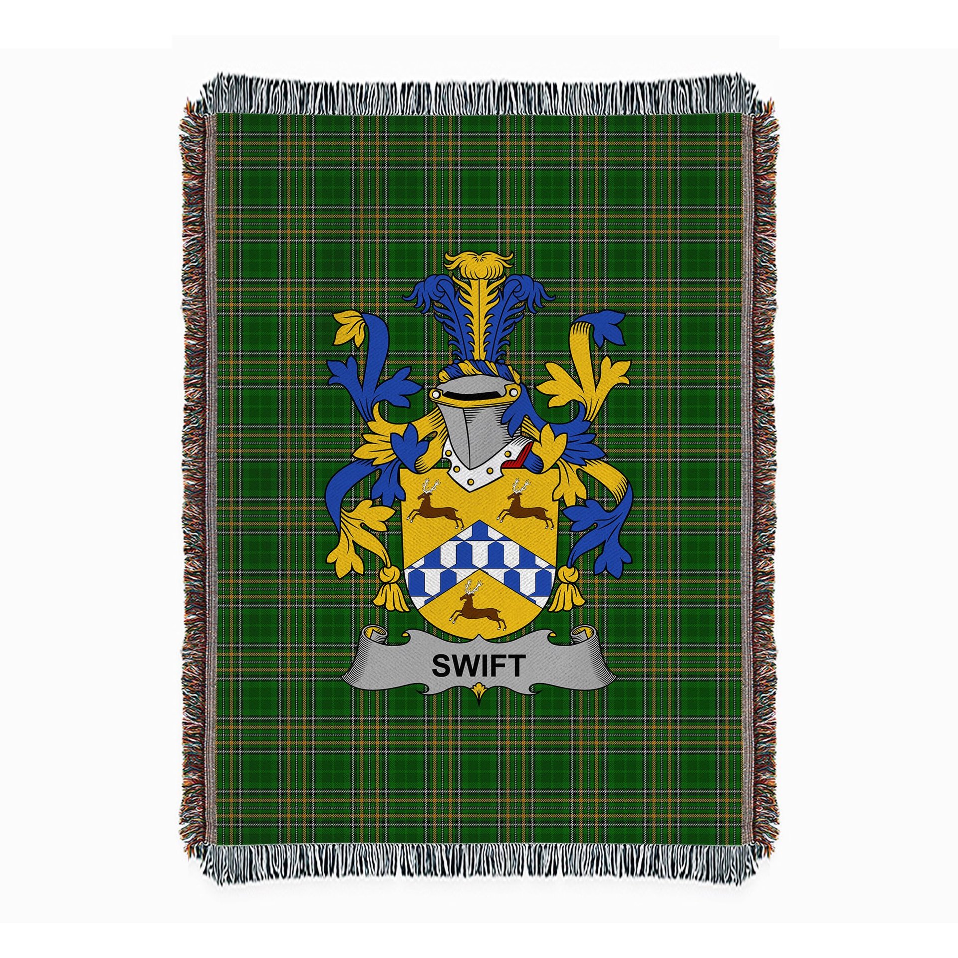 ScotsTee Shop Irish Swift Clan Coat of Arms Irish Tartan Woven Blanket