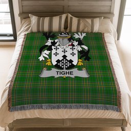 ScotsTee Shop Irish Tighe or O'Teague Clan Coat of Arms Irish Tartan Woven Blanket