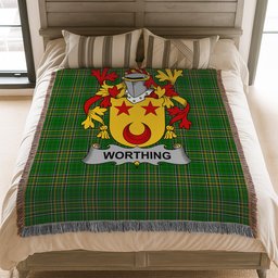 ScotsTee Shop Irish Worthing Clan Coat of Arms Irish Tartan Woven Blanket