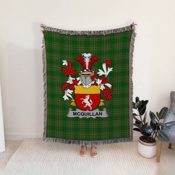 ScotsTee Shop Irish Quillan or McQuillan Clan Coat of Arms Irish Tartan Woven Blanket