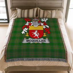 ScotsTee Shop Irish Quillan or McQuillan Clan Coat of Arms Irish Tartan Woven Blanket