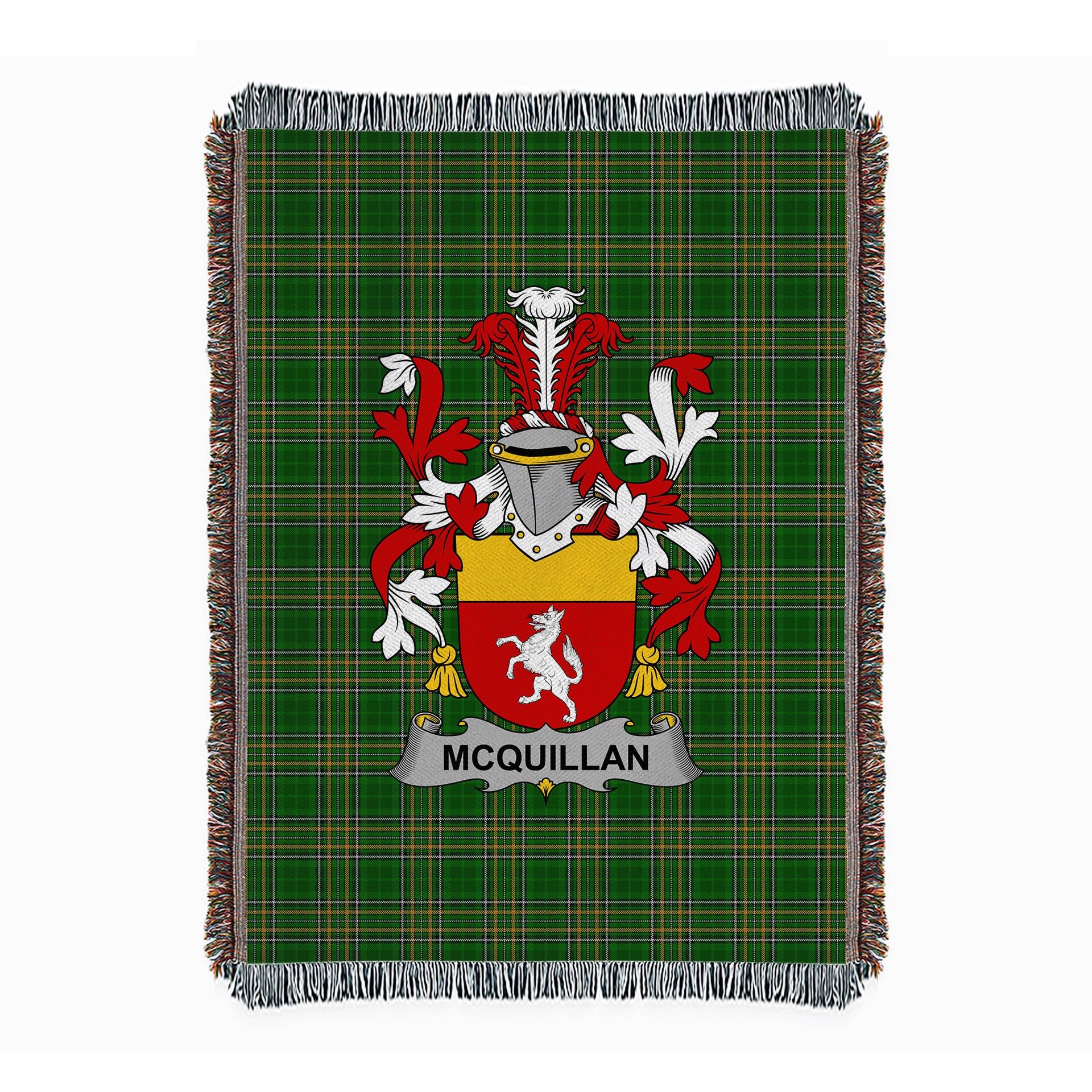 ScotsTee Shop Irish Quillan or McQuillan Clan Coat of Arms Irish Tartan Woven Blanket