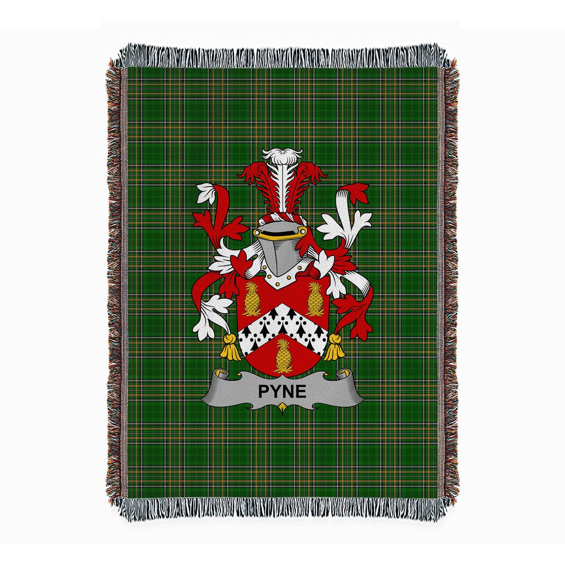 ScotsTee Shop Irish Pyne Clan Coat of Arms Irish Tartan Woven Blanket