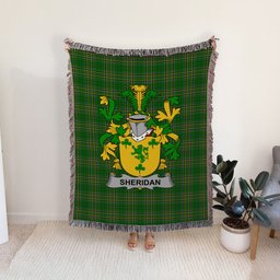 ScotsTee Shop Irish Sheridan Clan Coat of Arms Irish Tartan Woven Blanket