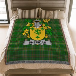 ScotsTee Shop Irish Sheridan Clan Coat of Arms Irish Tartan Woven Blanket