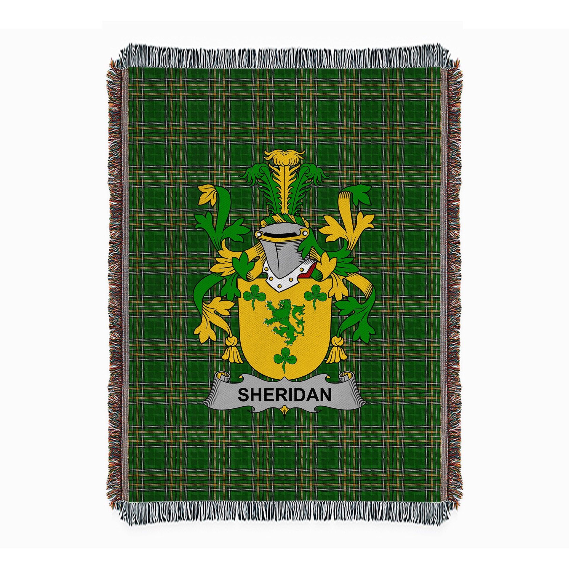 ScotsTee Shop Irish Sheridan Clan Coat of Arms Irish Tartan Woven Blanket