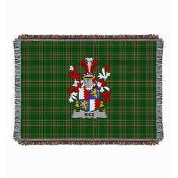 ScotsTee Shop Irish Rice Clan Coat of Arms Irish Tartan Woven Blanket