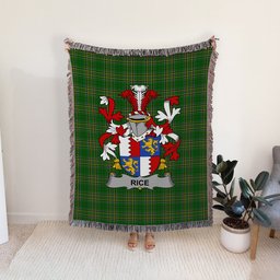 ScotsTee Shop Irish Rice Clan Coat of Arms Irish Tartan Woven Blanket