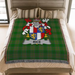 ScotsTee Shop Irish Rice Clan Coat of Arms Irish Tartan Woven Blanket
