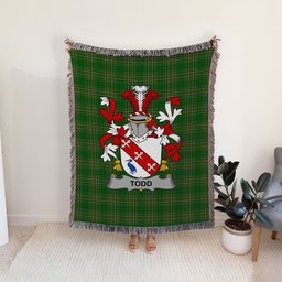 ScotsTee Shop Irish Todd or Tod Clan Coat of Arms Irish Tartan Woven Blanket