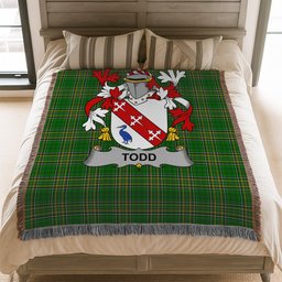 ScotsTee Shop Irish Todd or Tod Clan Coat of Arms Irish Tartan Woven Blanket