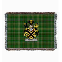 ScotsTee Shop Irish Purcell Clan Coat of Arms Irish Tartan Woven Blanket
