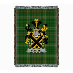 ScotsTee Shop Irish Purcell Clan Coat of Arms Irish Tartan Woven Blanket