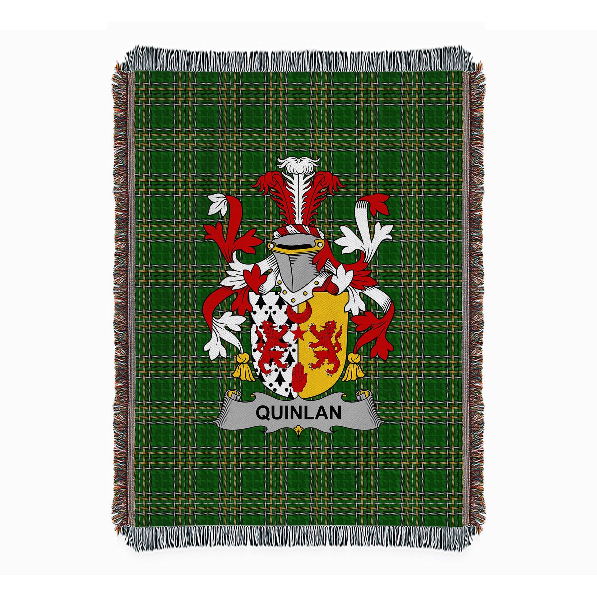 ScotsTee Shop Irish Quinlan or O'Quinlevan Clan Coat of Arms Irish Tartan Woven Blanket