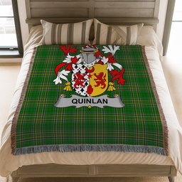 ScotsTee Shop Irish Quinlan or O'Quinlevan Clan Coat of Arms Irish Tartan Woven Blanket