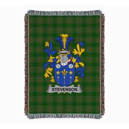 ScotsTee Shop Irish Stevenson Clan Coat of Arms Irish Tartan Woven Blanket