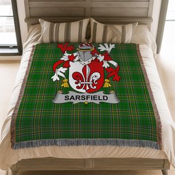 ScotsTee Shop Irish Sarsfield Clan Coat of Arms Irish Tartan Woven Blanket