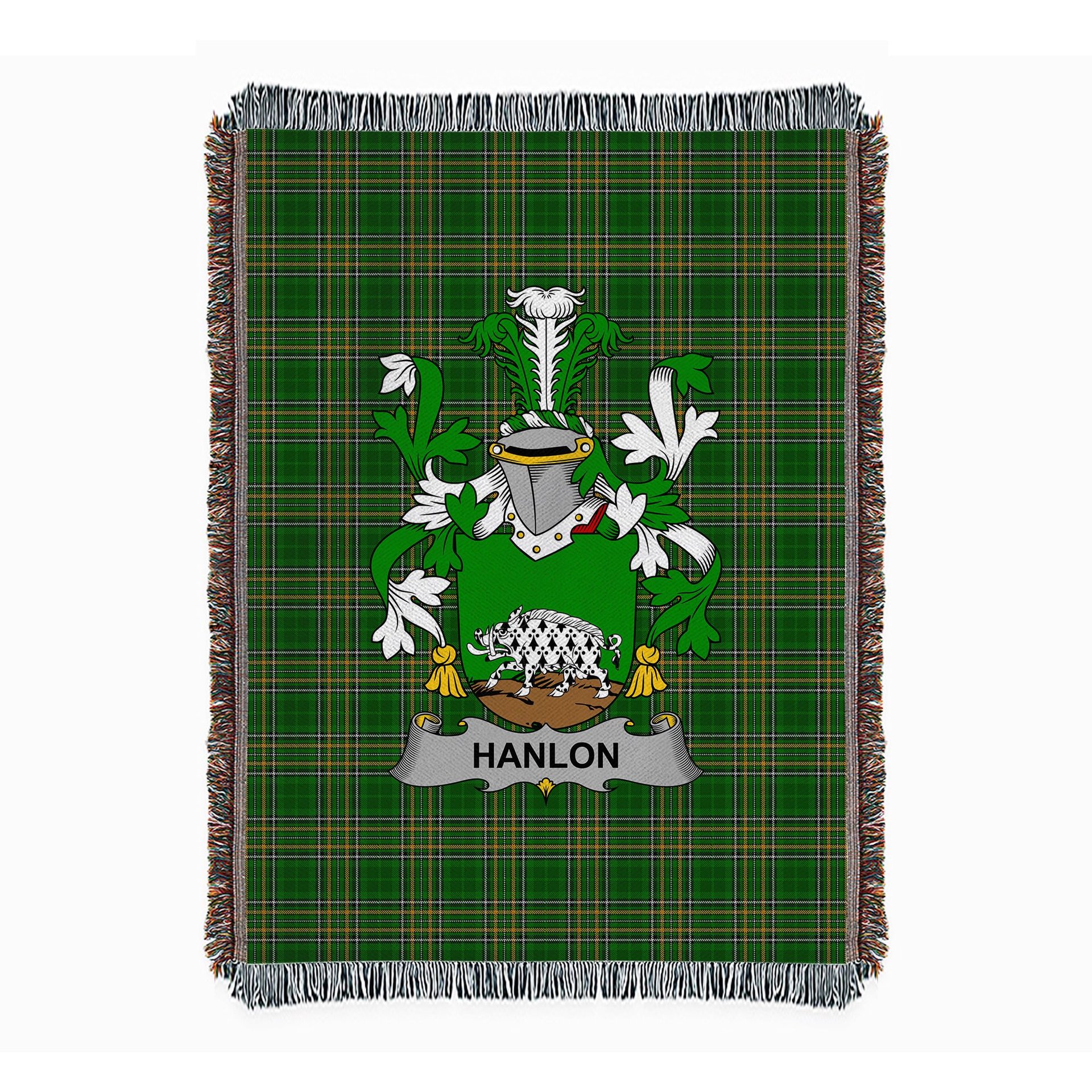 ScotsTee Shop Irish Hanlon or O'Hanlon Clan Coat of Arms Irish Tartan Woven Blanket