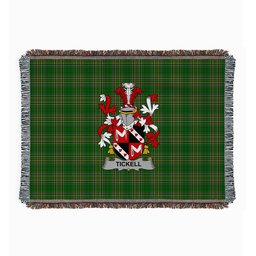 ScotsTee Shop Irish Tickell Clan Coat of Arms Irish Tartan Woven Blanket