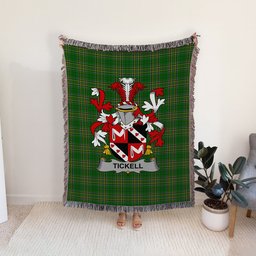 ScotsTee Shop Irish Tickell Clan Coat of Arms Irish Tartan Woven Blanket