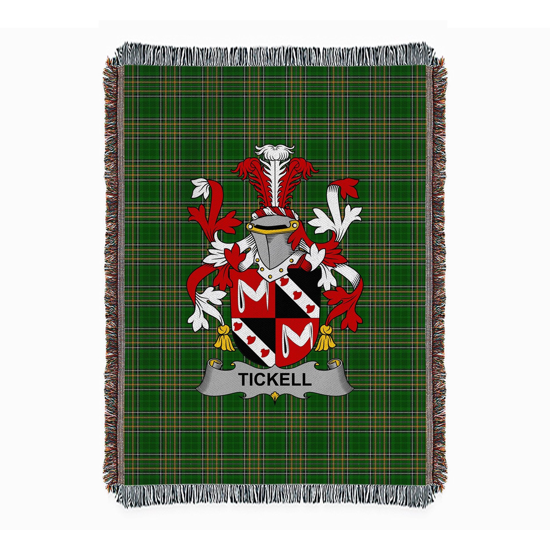 ScotsTee Shop Irish Tickell Clan Coat of Arms Irish Tartan Woven Blanket