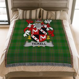 ScotsTee Shop Irish Tickell Clan Coat of Arms Irish Tartan Woven Blanket